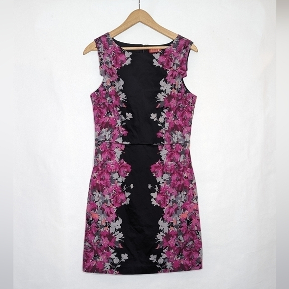 Elle Floral Sheath Dress Sz 8 Pink Black Sleeveless Career Wedding Guest Wiggle - Picture 1 of 7